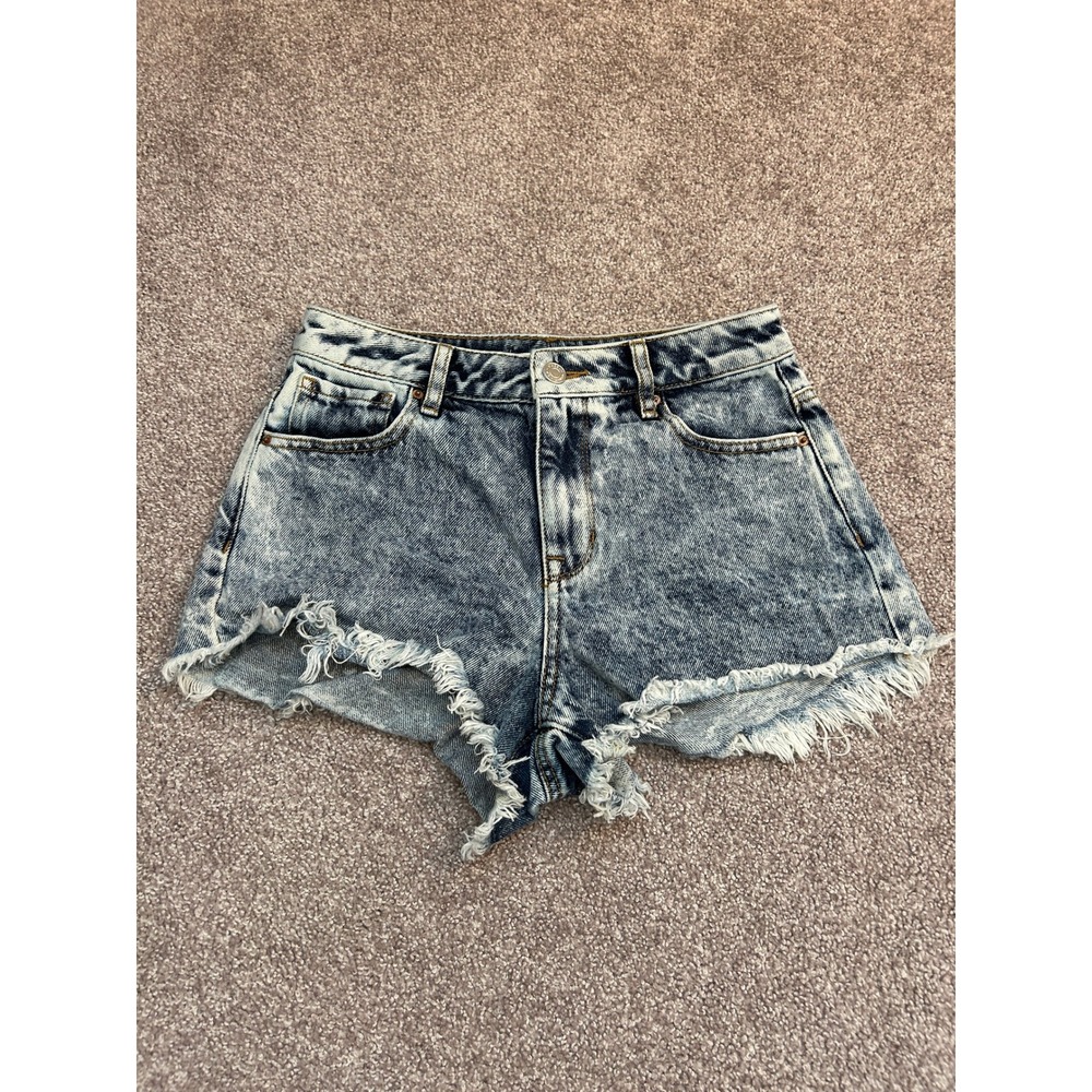 PacSun Denim Shorts Women 26 Blue Acid Wash Distressed Raw Hem High Rise
